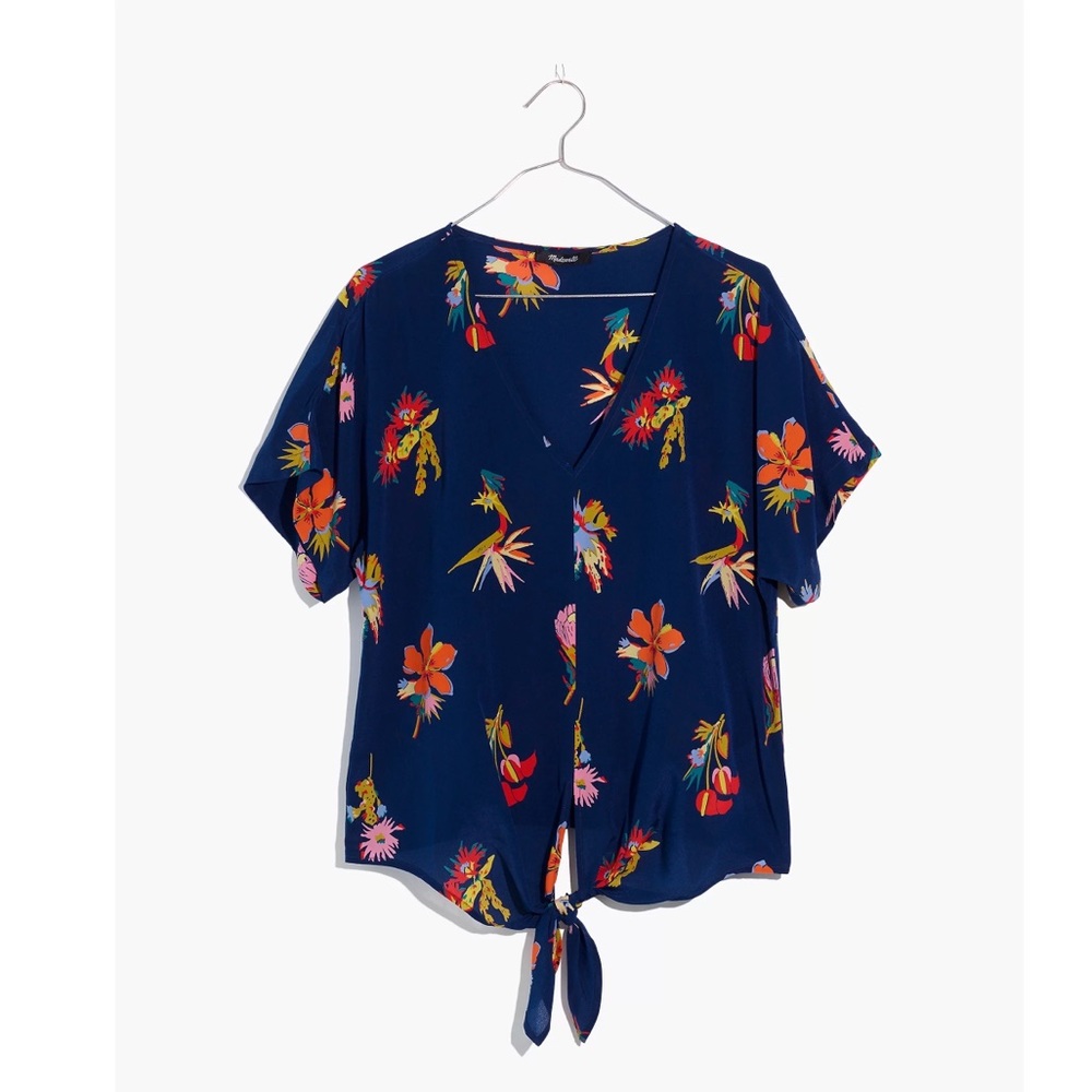 Madewell Silk Novel Tie-Front Top in Bird of Paradise, XS